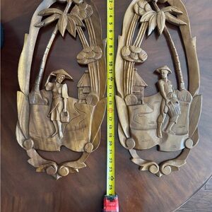 Hand Carved Wood MCM Wall Decor Plaque Set
